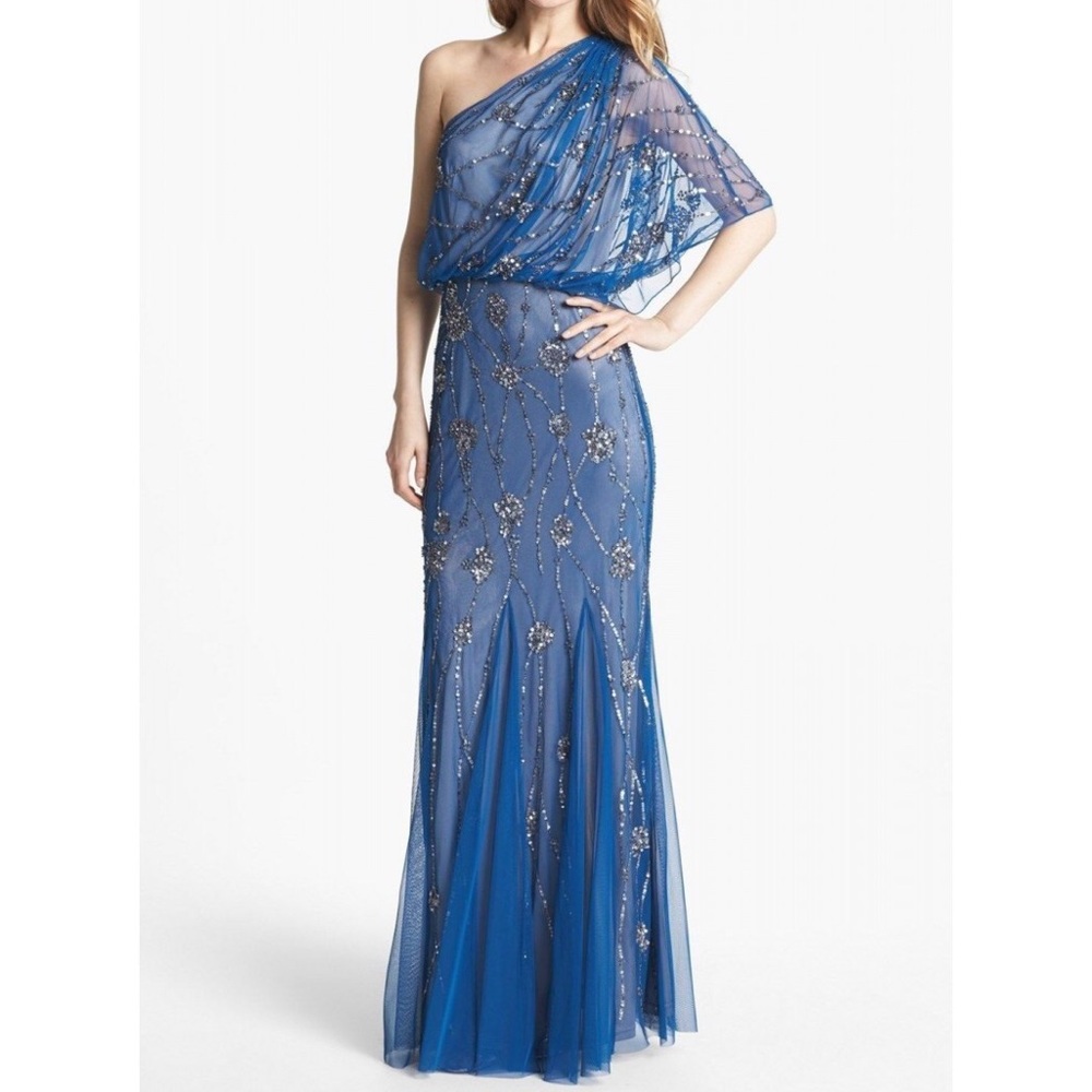 Adrianna Papell 1 Shoulder Sequin&Beads Gown Sz 12